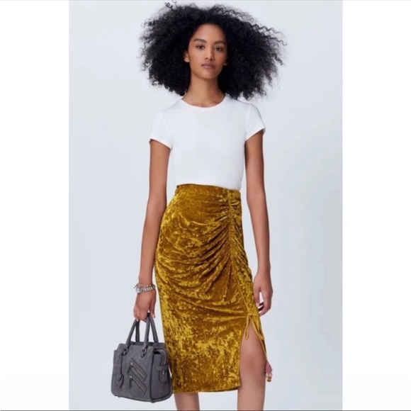 Rebecca Minkoff ROMY Velvet Midi Skirt Gold Citrine Size 4 - Picture 7 of 10